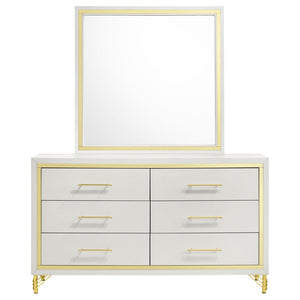 English Elm James White Glam Dresser with Mirror Gold Hardware Six Drawers Bedroom Vanity Set B062S01749