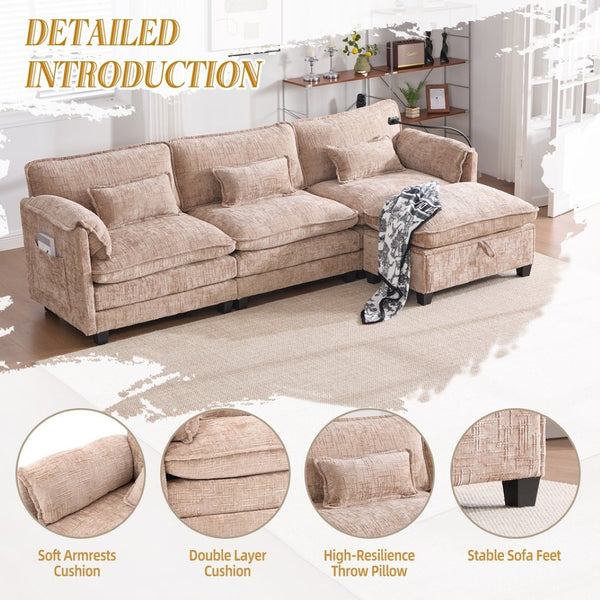 English Elm United We Win 112" Oversized Modular Chenille Sectional Sofa With Storage Ottoman & Usb Charging Ports W1568S00183-GIGA