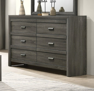 English Elm 1pc Rustic Contemporary Chest with Five Drawers, Metal Pulls, Distressed Finish for Stylish Bedroom Storage Gray 60.16 L x 18.19 W x 41.81 H B011P368148