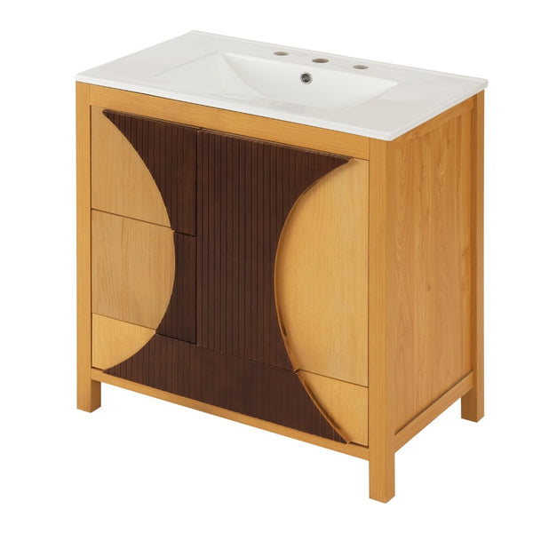 English Elm 30 Inch Fluted Freestanding Bathroom Vanity Solid Wood Soft Close Spa Style W5278S00003