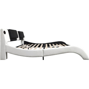 English Elm Faux Leather Queen Platform Bed Curved Headboard Rgb Lighting Bluetooth Massage W2297S00030