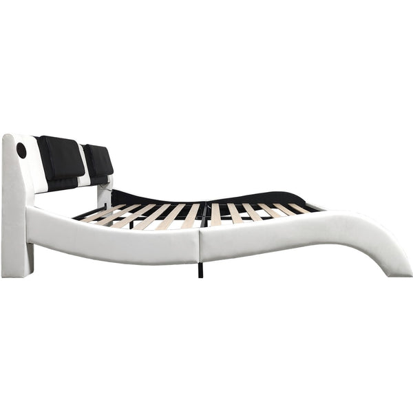 English Elm Faux Leather Queen Platform Bed Curved Headboard Rgb Lighting Bluetooth Massage W2297S00030
