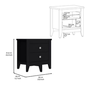 English Elm Nightstand with Two Drawers and Sturdy Four-Leg Frame, Superior Top, Compact 26.62" W Surface Black 27.95 L x 20.86 W x 6.69 H B097133114