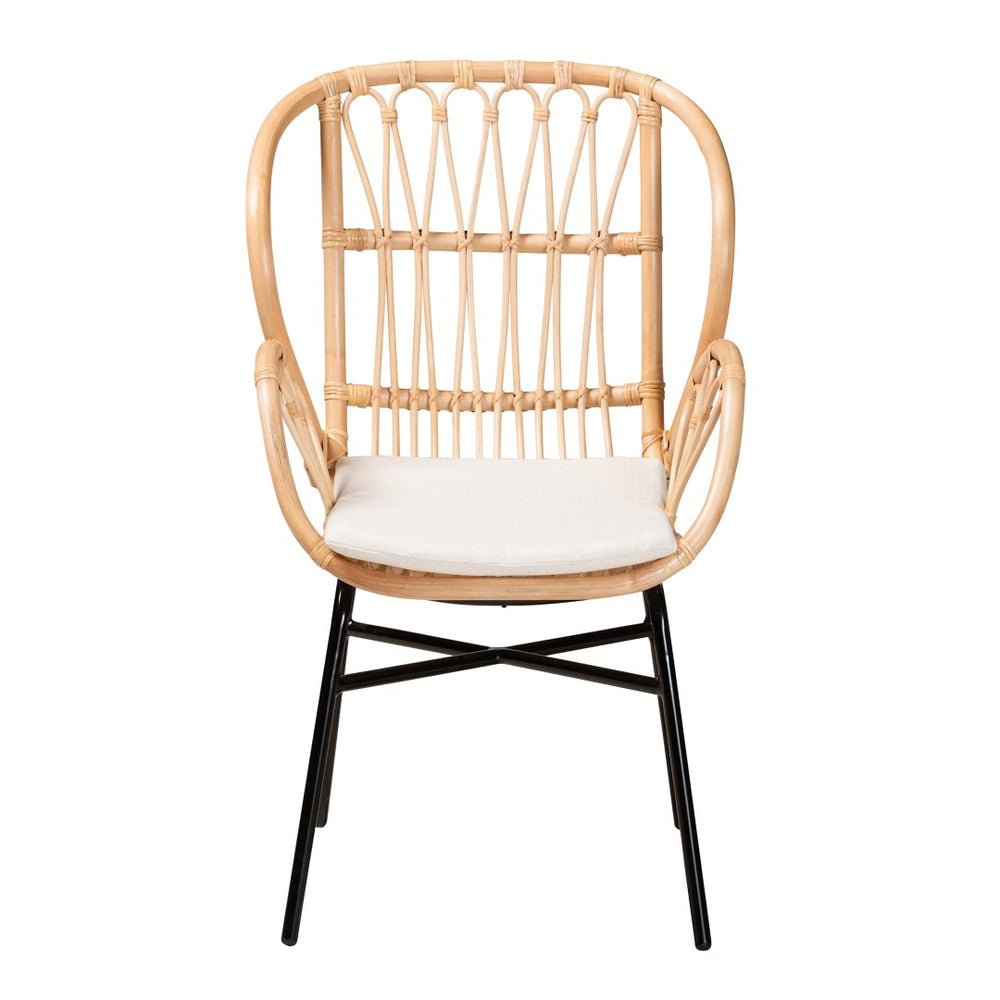 English Elm Modern Woven Rattan Dining Chair with Iron Base Bohemian Sculptural Seat B2750P420346
