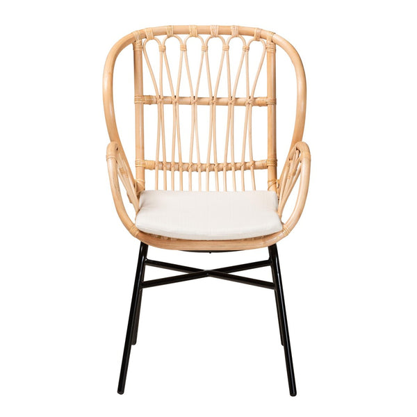 English Elm Modern Woven Rattan Dining Chair with Iron Base Bohemian Sculptural Seat B2750P420346