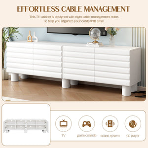 English Elm Stylish Thick Wavy Door TV Cabinet with Adjustable Shelves, Cable Management, Sturdy Legs, Modern Media Console White N721P350797K