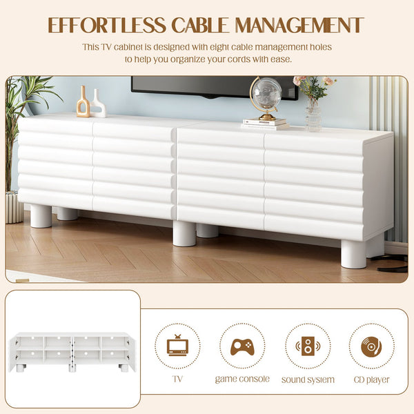 English Elm Stylish Thick Wavy Door TV Cabinet with Adjustable Shelves, Cable Management, Sturdy Legs, Modern Media Console White N721P350797K