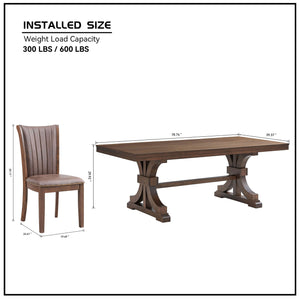 English Elm Mid Century Modern 7-Piece Dining Set with Rectangular Oak Table & 6 Faux Leather Chairs, Durable Rubberwood Finish W2582S00071