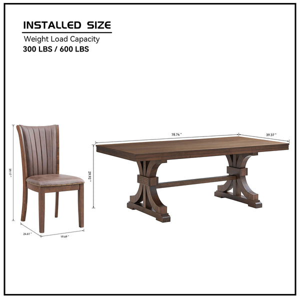 English Elm Mid Century Modern 7-Piece Dining Set with Rectangular Oak Table & 6 Faux Leather Chairs, Durable Rubberwood Finish W2582S00071