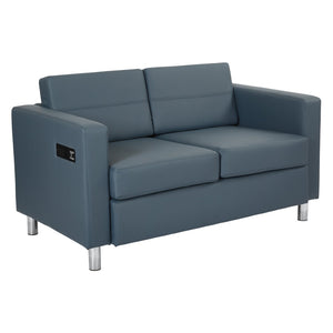 OSP Home Furnishings Atlantic Compact Loveseat with Built-in Usb Charging Ports and Chrome Legs for Modern Spaces Blue ATL52-R105