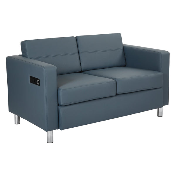 OSP Home Furnishings Atlantic Compact Loveseat with Built-in Usb Charging Ports and Chrome Legs for Modern Spaces Blue ATL52-R105