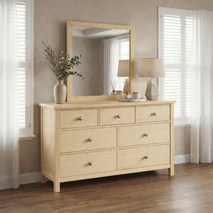 English Elm Transitional 7-drawer Pine Dresser with Mirror Dovetail Wood Grain Bedroom Set B011S02461