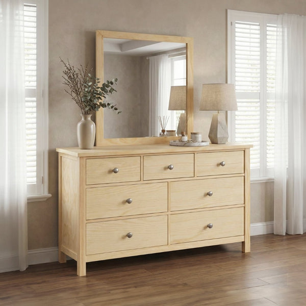 English Elm Transitional 7-drawer Pine Dresser with Mirror Dovetail Wood Grain Bedroom Set B011S02461