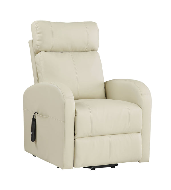 English Elm Ricardo Beige PU Power Lift Recliner with Pocket Coil Seat, Wired Remote, Durable Metal Frame B2726P405679