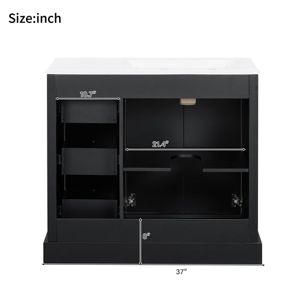 English Elm 36'' Transitional Bathroom Vanity with Ceramic Sink, Solid Wood Frame, Adjustable U-Shelf & Soft-Close Doors Black N729P292966B