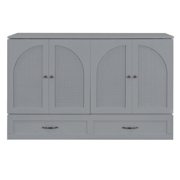 English Elm Queen Murphy Wall Bed with Usb Ports Storage Drawers and Cabinet Style Panel Front Gray N708S00010E