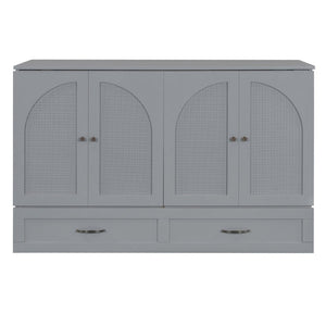 English Elm Queen Murphy Wall Bed with Usb Ports Storage Drawers and Cabinet Style Panel Front Gray N708S00010E-1