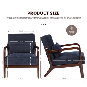 English Elm Mid Century Modern Accent Chair Solid Rubberwood Frame with Lumbar Pillow for Any Room W2989P426383