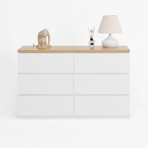 English Elm 6 Drawer Storage Cabinet with Slim 6-Drawer Dresser Design for Bedroom, Hallway & Small Spaces — Sturdy, Spacious Organizer White,Wood W409P225880