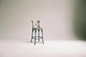 English Elm Antique Metal Frame Bar Chair with Wooden Seat and X Backrest, Vintage Dining Stool with Footrest Antique Turquoise 20.5 L x 44.5 W x 6.5 H B2741P325718