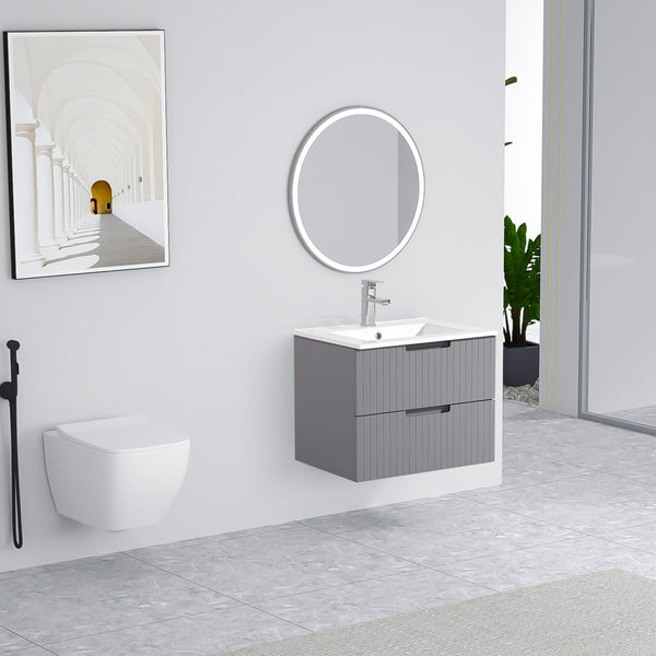 English Elm 24 Inch Floating Bathroom Vanity – Stylish Wall-Mounted Cabinet With Ceramic Sink & Soft-Close Drawers W1550S00032