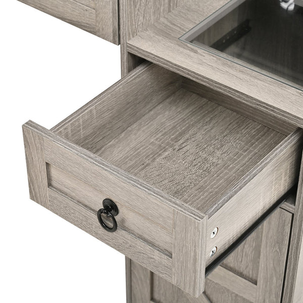 English Elm Farmhouse LED Vanity Desk with Sliding Mirror, Glass Top Storage, Built-In Charging Station & Stool Gray 37 L x 18.5 W x 13 H N733P340562G