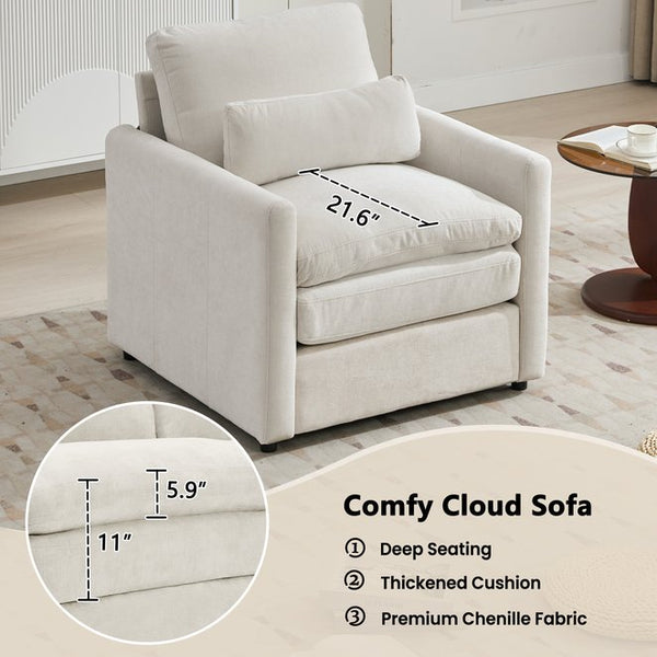 English Elm Cozy Upholstered Sofa Set - Oversized Chenille Cloud Couch With Double Cushion & Ergonomic Arms N719S001921A