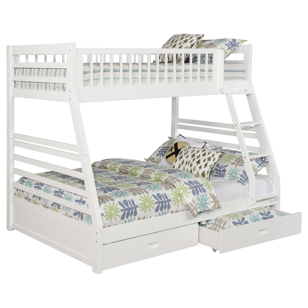 English Elm Newhall Twin Over Full Bunk Bed with Two Rolling Storage Drawers, Solid Wood Frame for Guests and Kids White B062S01293