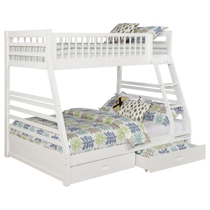 English Elm Newhall Twin Over Full Bunk Bed with Two Rolling Storage Drawers, Solid Wood Frame for Guests and Kids White B062S01293