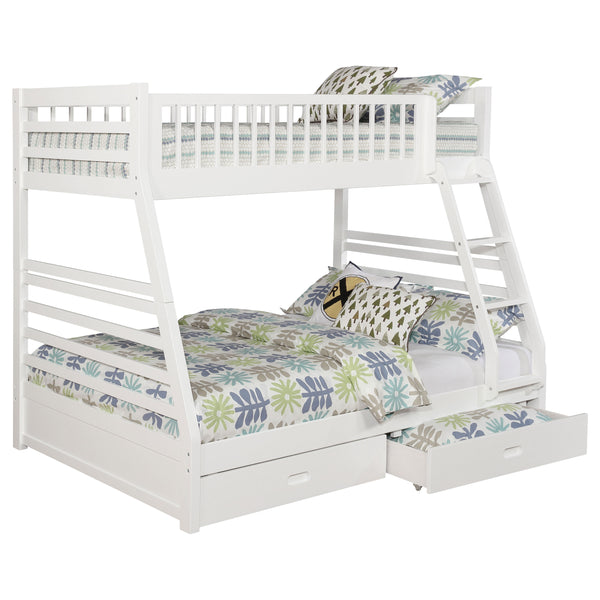 English Elm Newhall Twin Over Full Bunk Bed with Two Rolling Storage Drawers, Solid Wood Frame for Guests and Kids White B062S01293