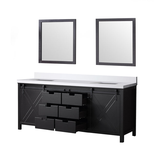 English Elm Brown Double Bath Vanity With White Quartz Countertop, Storage Solutions & Elegant Mirrors Included B2731S00860