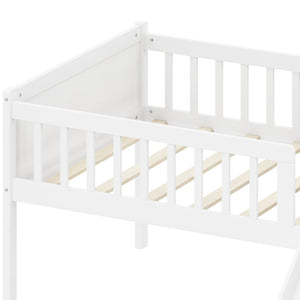 English Elm Twin Platform Kids Bed with Slide Ladder Guardrails Storage Shelf Wood Frame White N733S415411K