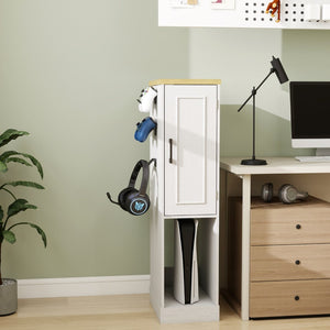 English Elm 44.49" Slim Gaming Console Storage Cabinet with Drawers and Hooks Antique White W1120P330147