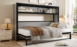 English Elm Twin Size Murphy Bed With Built-In Shelf – Space-Saving Metal Wall Bed For Efficient Living Areas W1580S00150-GIGA