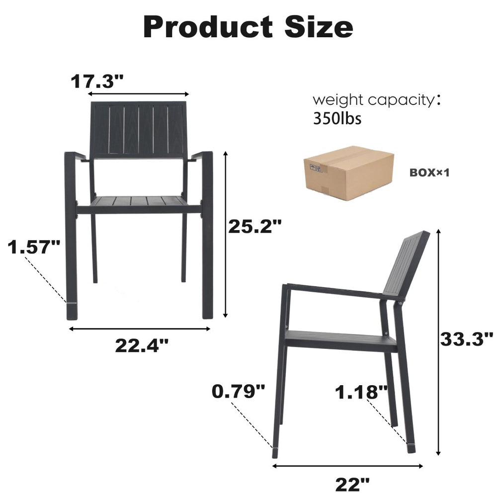 English Elm 5‑piece Outdoor Patio Dining Set Square Iron Table with Wood Grain Finish and Slat Chairs Black W3979S00049