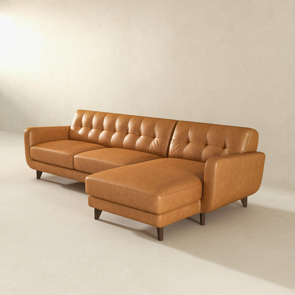 English Elm Ashcroft Furniture - Allison Right-Facing Tan Leather Sectional Sofa - Mid-Century Modern Comfort For Stylish Living Rooms B183S00120