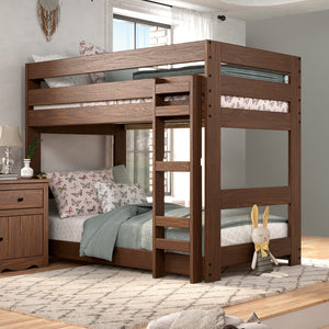 English Elm Mahogany Rustic Twin-Over-Twin Bunk Bed in Brazilian Pine, Space-Saving Durable Design, Footboard Ladder, 78"W x 48"D x 62"H B2741S00273
