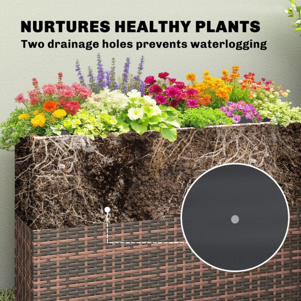 English Elm Modern Raised Planter Box with Pe Rattan Exterior and Steel Frame for Patio Herb Gardens Brown T3971P476623