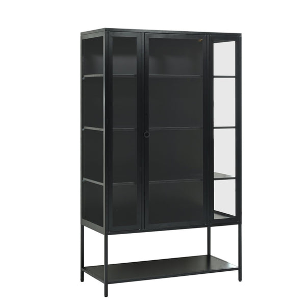 English Elm 67.25'' Tall Steel Curio Cabinet with Led Lighting and Tempered Glass Panels Black SN845P263995B