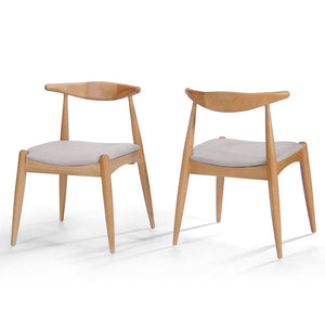 English Elm 5-piece Mid-century Modern Dining Set Rubberwood Table Splayed Legs Cushioned Chairs Beige,White+Oak N759S002002B