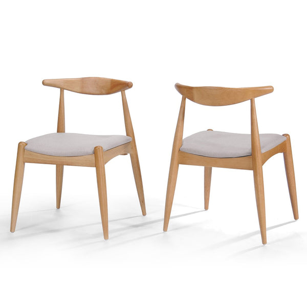 English Elm 5-piece Mid-century Modern Dining Set Rubberwood Table Splayed Legs Cushioned Chairs Beige,White+Oak N759S002002B