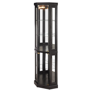 English Elm Lighted Corner Curio Cabinet - Elegant Display Case For Antiques & Glassware With Built-In Lighting W1758P300105
