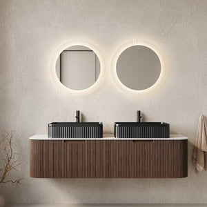 English Elm Dina 60 Inch Floating Bathroom Vanity Sintered Stone Top Dual Glass Basins Wood Grain Black,Carrara White,Dark Walnut W2615S00198