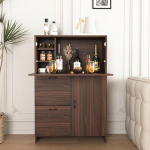 English Elm Desk Walnut Fold-Up Cabinet with Drawer & Shelves — Space-Saving Desk for Home Office Dorms, 31.5" W409P171382