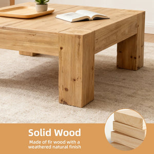 English Elm Coffee Table Solid Wood Square Low Profile Wabi-sabi Living Room Natural Grain W3306P404635