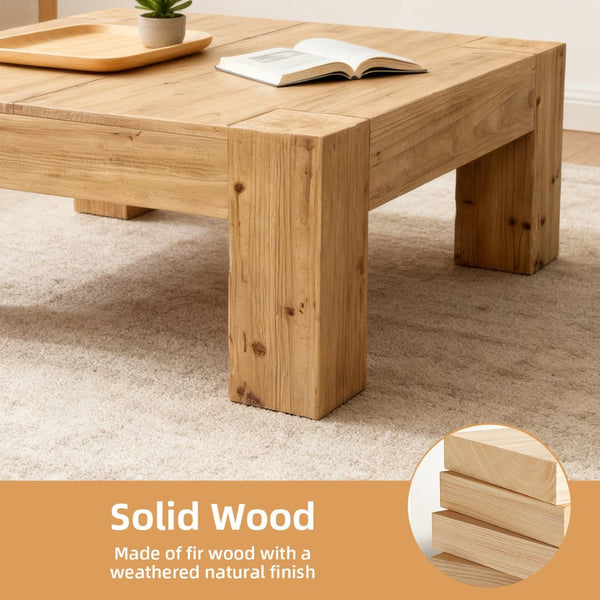 English Elm Coffee Table Solid Wood Square Low Profile Wabi-sabi Living Room Natural Grain W3306P404635