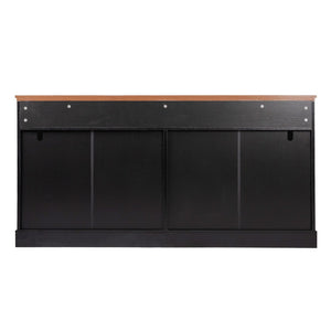 English Elm 63" Fluted Mdf Sideboard with Wood Tone Top Four Doors Three Drawers Dining Storage Black W2917S00010