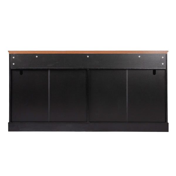 English Elm 63" Fluted Mdf Sideboard with Wood Tone Top Four Doors Three Drawers Dining Storage Black W2917S00010