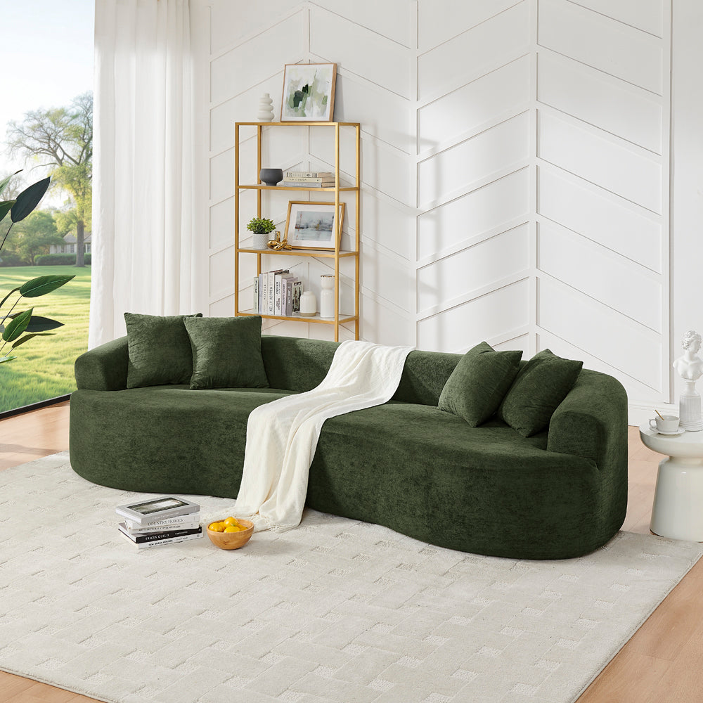 English Elm Modern Curved 4-Seater Sectional Sofa In Soft Chenille - Minimalist Design, No Assembly Needed, Green W1413S00106