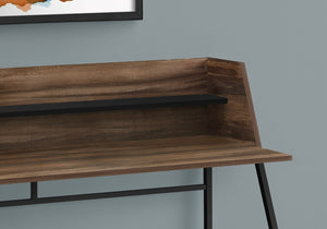 English Elm Computer Desk - Stylish Home Office Workstation With Storage Hutch, Brown Laminate & Black Metal Base B2710P219834